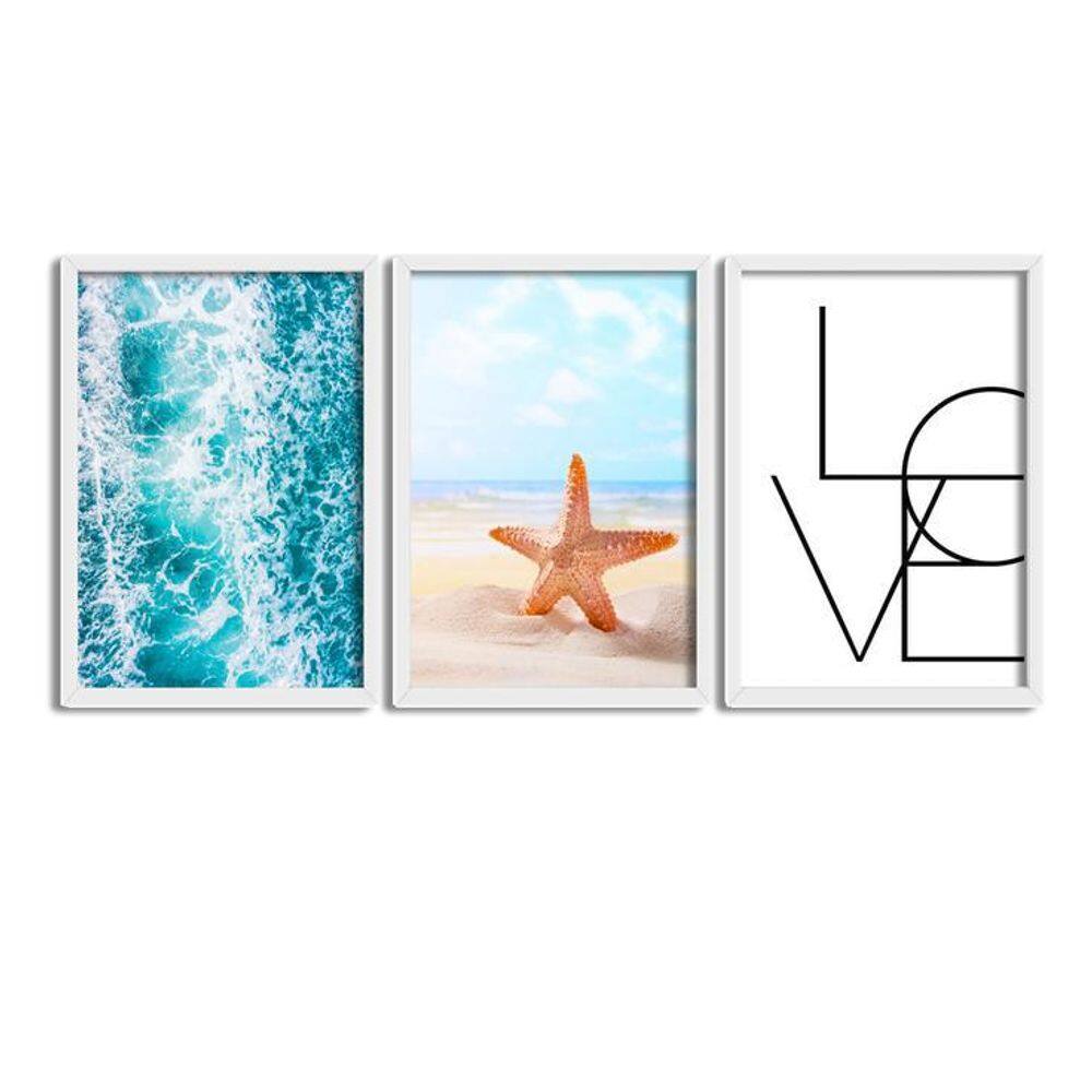 Kit 3 Quadros Decorativos Com Moldura Estrela Do Mar
