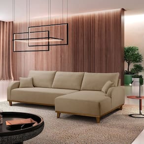 Sofá 4 Lugares com Chaise Lado Direito 300cm em Linho Mercúrio Bege