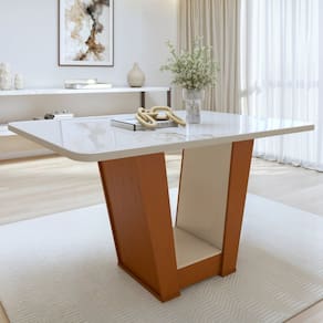 Mesa de Jantar Retangular 120cm Maxi Tampo com Vidro Apogeu Frassino/Off White