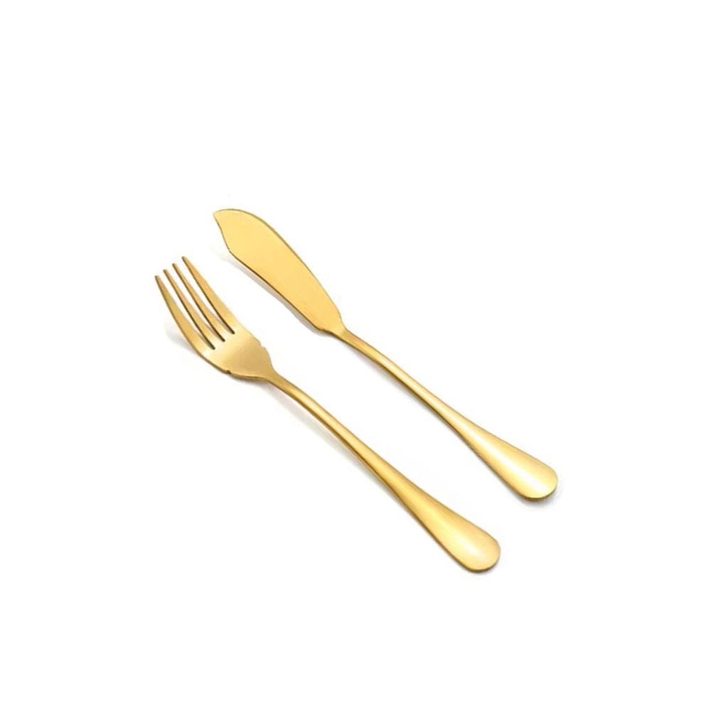 Garfo e Faca Talheres para Peixe Aço Inox Dourado 1Par