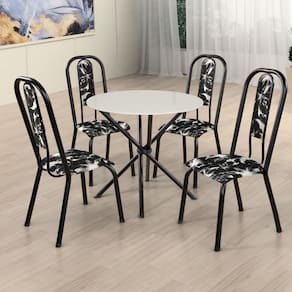 Conjunto Sala de Jantar Mesa com 4 Cadeiras Fortaleza Preto / Branco