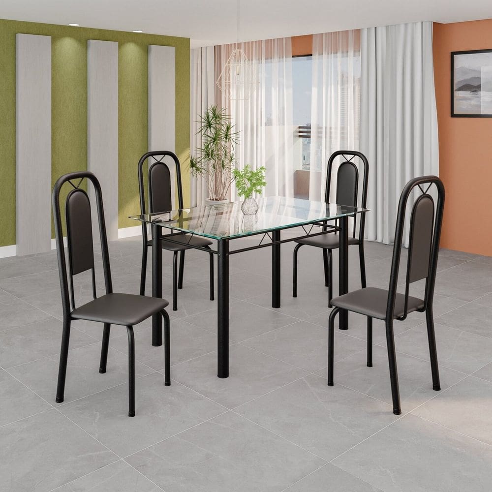 Conjunto de Mesa Tubular com 4 Cadeiras Lara Preto