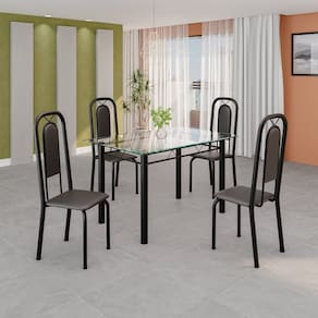 Conjunto de Mesa Tubular com 4 Cadeiras Lara Preto