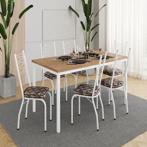 Conjunto para Cozinha 1 Mesa com 6 Cadeiras Adriana Branco/Mosaico Palha