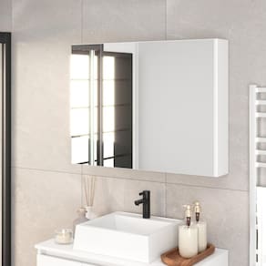 Armário Espelheira para Banheiro 80cm Aurora com 2 Portas de Espelho Branco