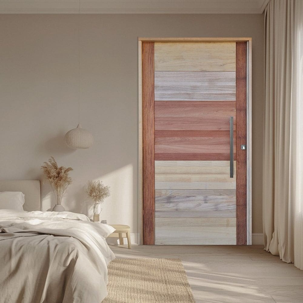 Porta com Visor Mista Batente Misto 14 Puxador Barra Chata 110 x 210cm Esquerdo Rodam 3B Natural