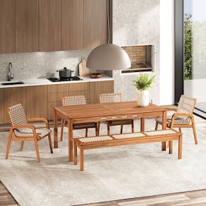 Conjunto 1 Bancos 4 Cadeiras e 1 Mesa 180cm Traço Stain Jatobá/Areia