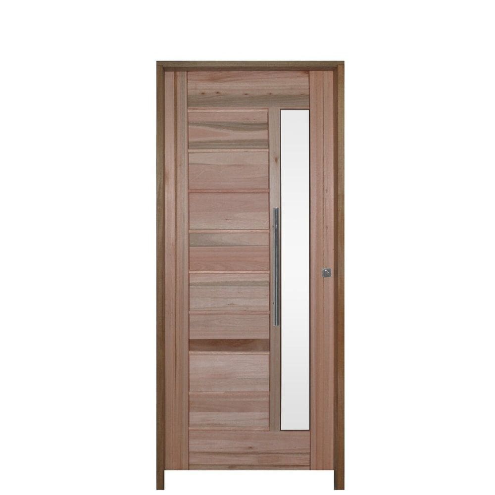 Porta com Visor Mista Batente Misto 14 Puxador Barra Chata 92 x 210cm Esquerdo Rodam 3B Natural
