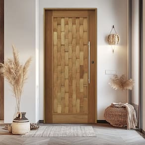 Porta Couro em Pé Batente 14 Puxador Tubo 80 CM 102 X 210 Esquerdo Rodam Natural
