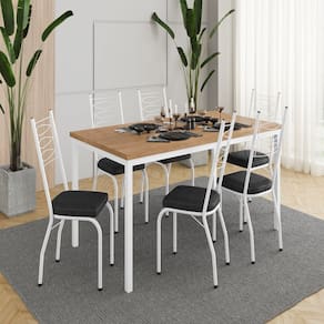 Conjunto para Cozinha 1 Mesa com 6 Cadeiras Adriana Branco/ Preto