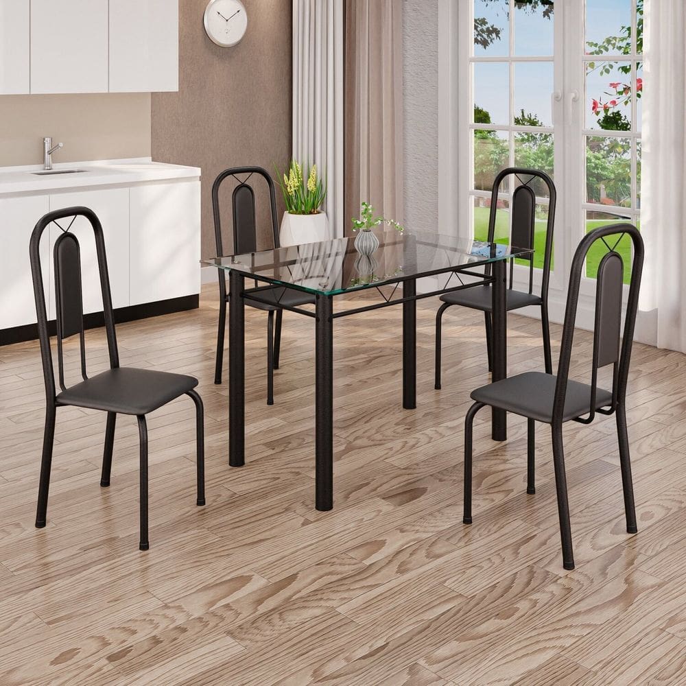 Conjunto de Mesa Tubular com 4 Cadeiras Lívia Preto