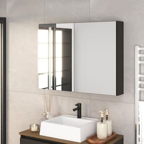 Armário Espelheira para Banheiro 80cm Aurora com 2 Portas de Espelho Grafitte