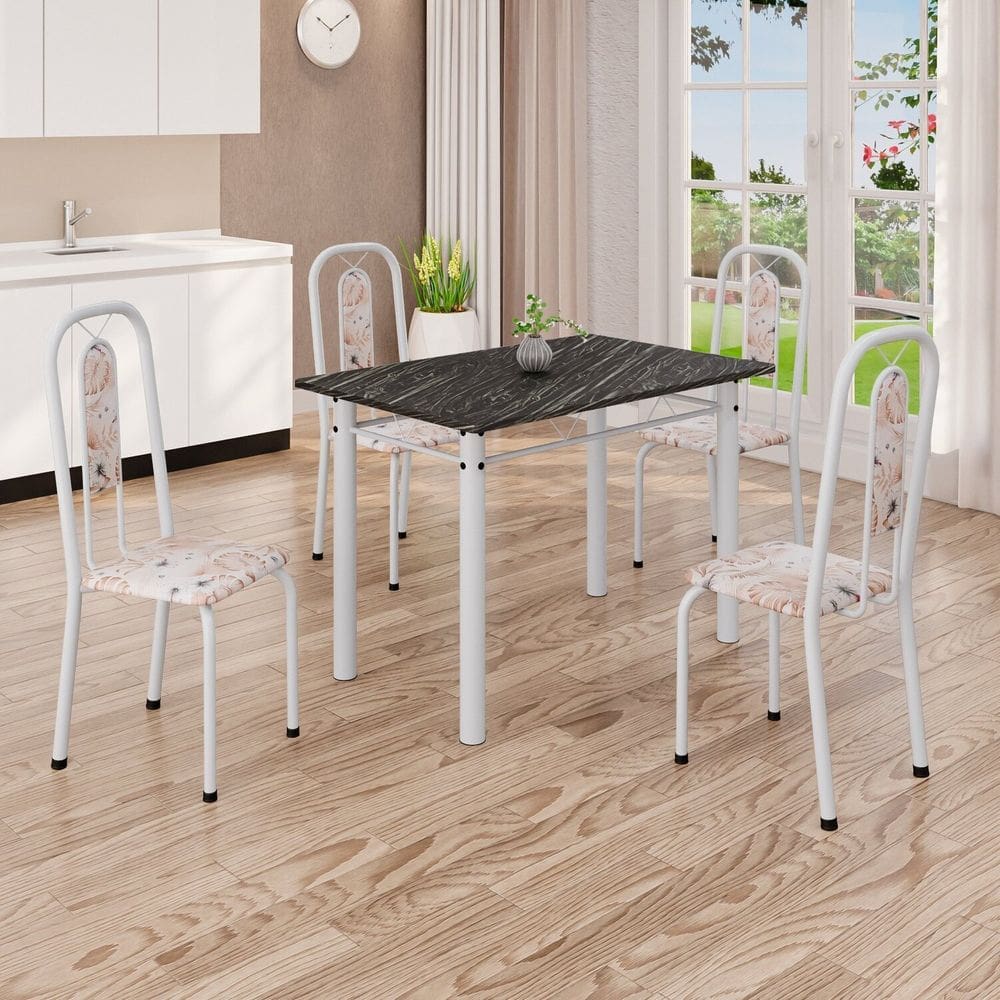 Conjunto de Mesa com 4 Cadeiras Lívia Bege / Branco