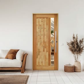 Porta Pé Losango Batente 14 Puxador Barra Chata 80 CM 92 X 210 Natural