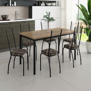 Conjunto 170cm X 80cm com 6 Cadeiras Adriana SF Preto/ Mosaico Palha/ Demolição