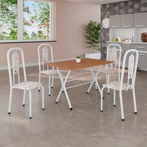 Conjunto de Mesa Tubular 100cm x 60cm Tampo em MDF com 4 Cadeiras Lívia Botanic Bege/Branco