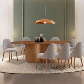 Mesa de Jantar Ester 220cm Madeira Tampo Laminado Orgânico com 8 Cadeiras Ester Brisa/Imbuia Natural