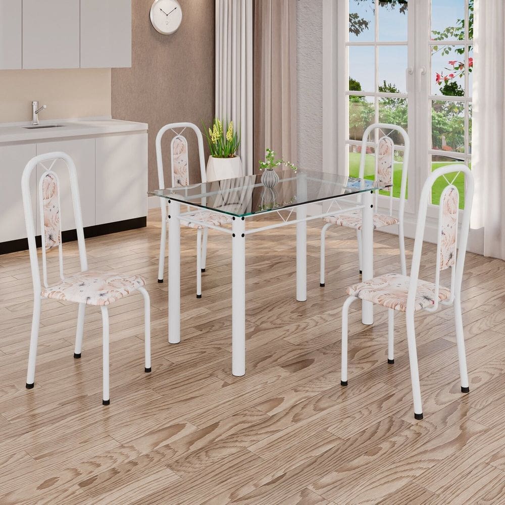 Conjunto de Mesa Tubular com 4 Cadeiras Lívia Bege / Branco