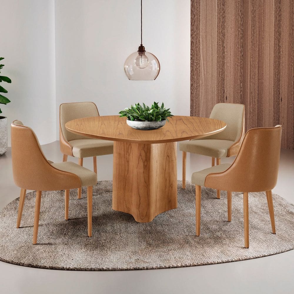 Sala de Jantar Mesa Tampo Laminado Orgânico com 4 Cadeiras Helena Roma Turim /Caramelo/Imbuia