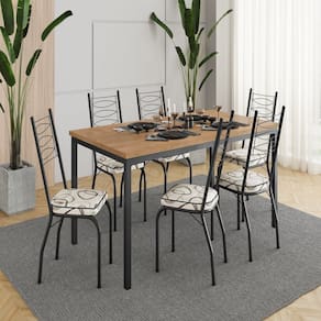 Conjunto 170cm X 80cm com 6 Cadeiras Adriana Preto/ Madeira Cedro/ Demolição