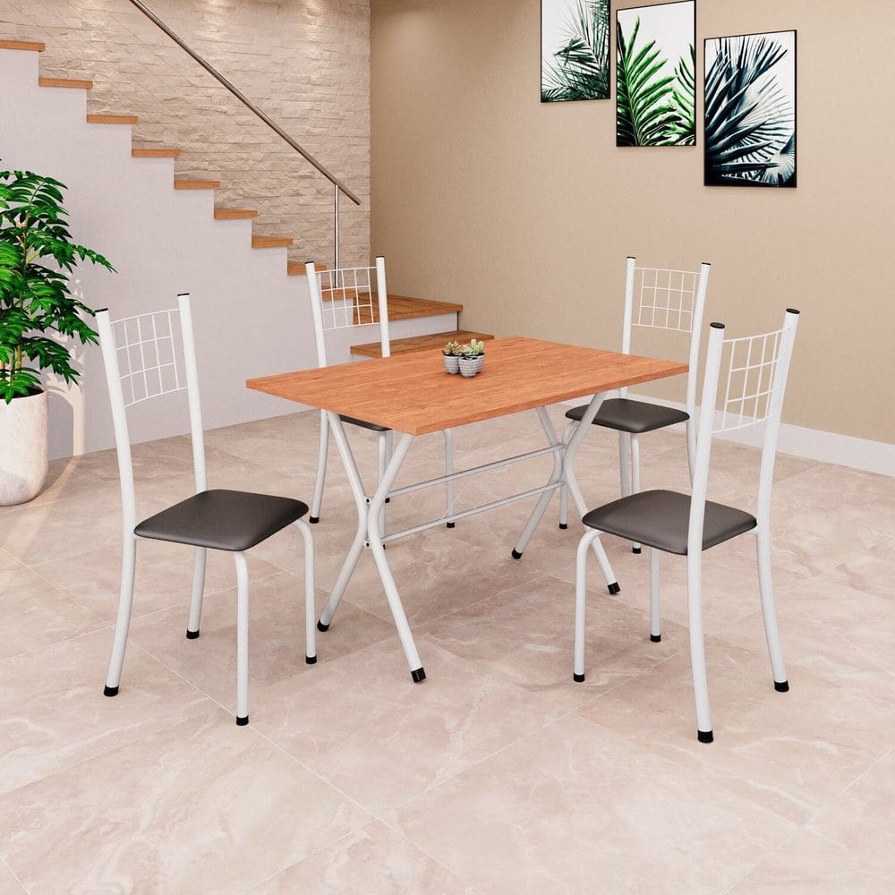 Conjunto de Mesa Tampo em MDF com 4 Cadeiras Dany Preto/Branco/Cinamomo