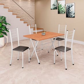 Conjunto de Mesa Tampo em MDF com 4 Cadeiras Dany Preto/Branco/Cinamomo