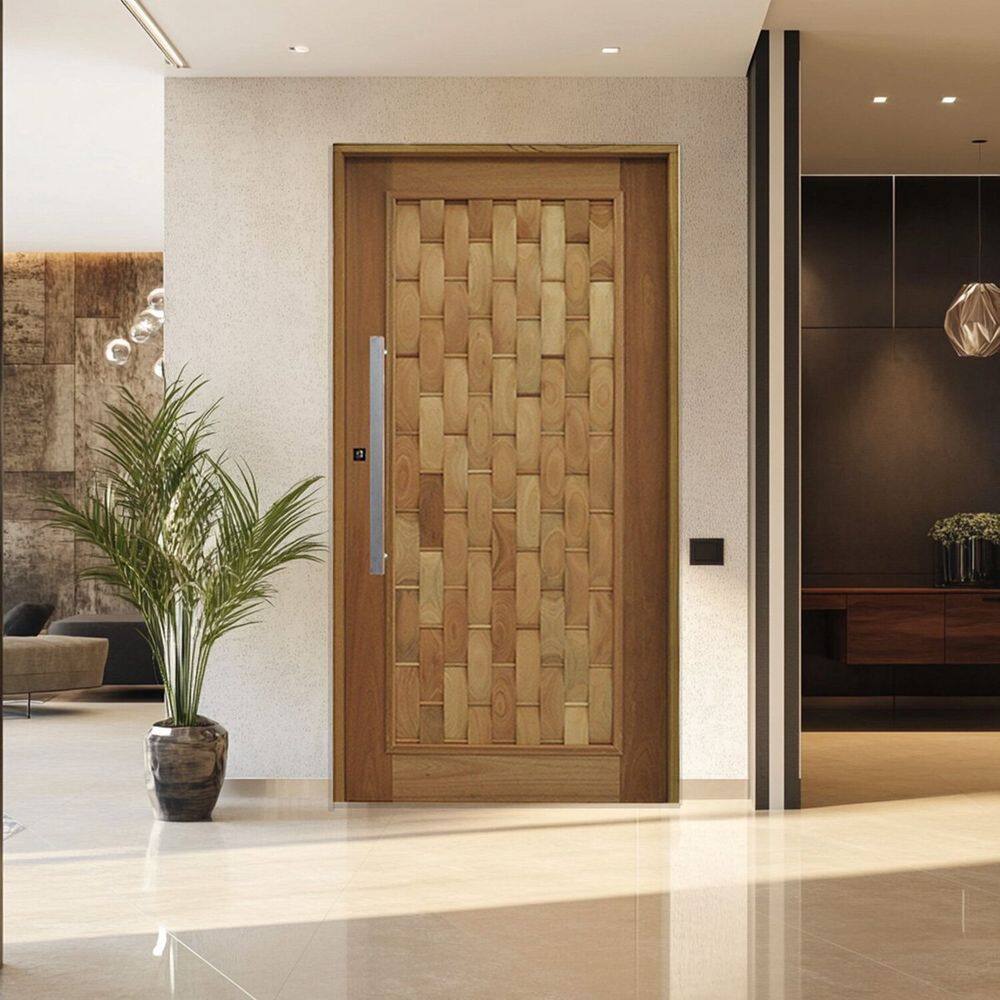 Porta Pivotante Couro em Pé Batente 14 Puxador Barra Chata 60 CM 110 X 210 Direito Rodam