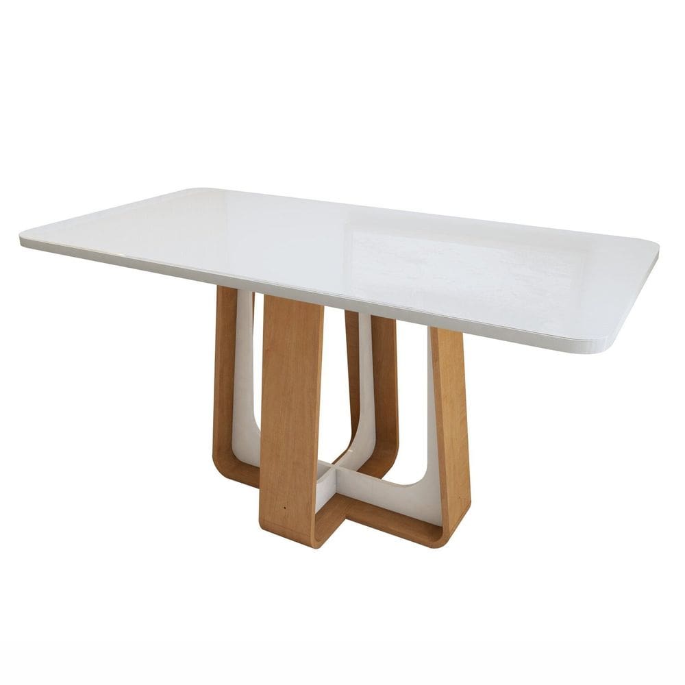 Mesa de Jantar Retangular 170cm Maxi Tampo com Vidro Sintonia Amêndoa Clean/Off White