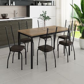 Conjunto para Cozinha com 6 Cadeiras Adriana SF Preto/Madeira Imbuia/demolição
