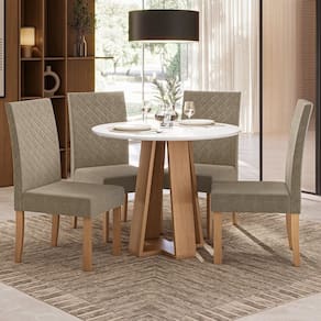 Conjunto para Sala de Jantar 1 Mesa Redonda com 4 Cadeiras Mel/Off-White
