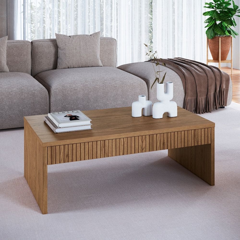 Mesa de Centro com 2 Gavetas para Sala de Estar Brisa Olmo
