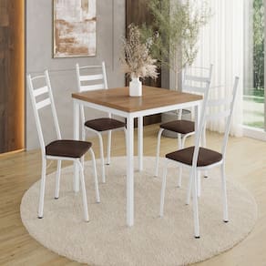 Conjunto de Mesas e Cadeiras 90cm x 90cm Branco/Madeira Imbuia/demolição