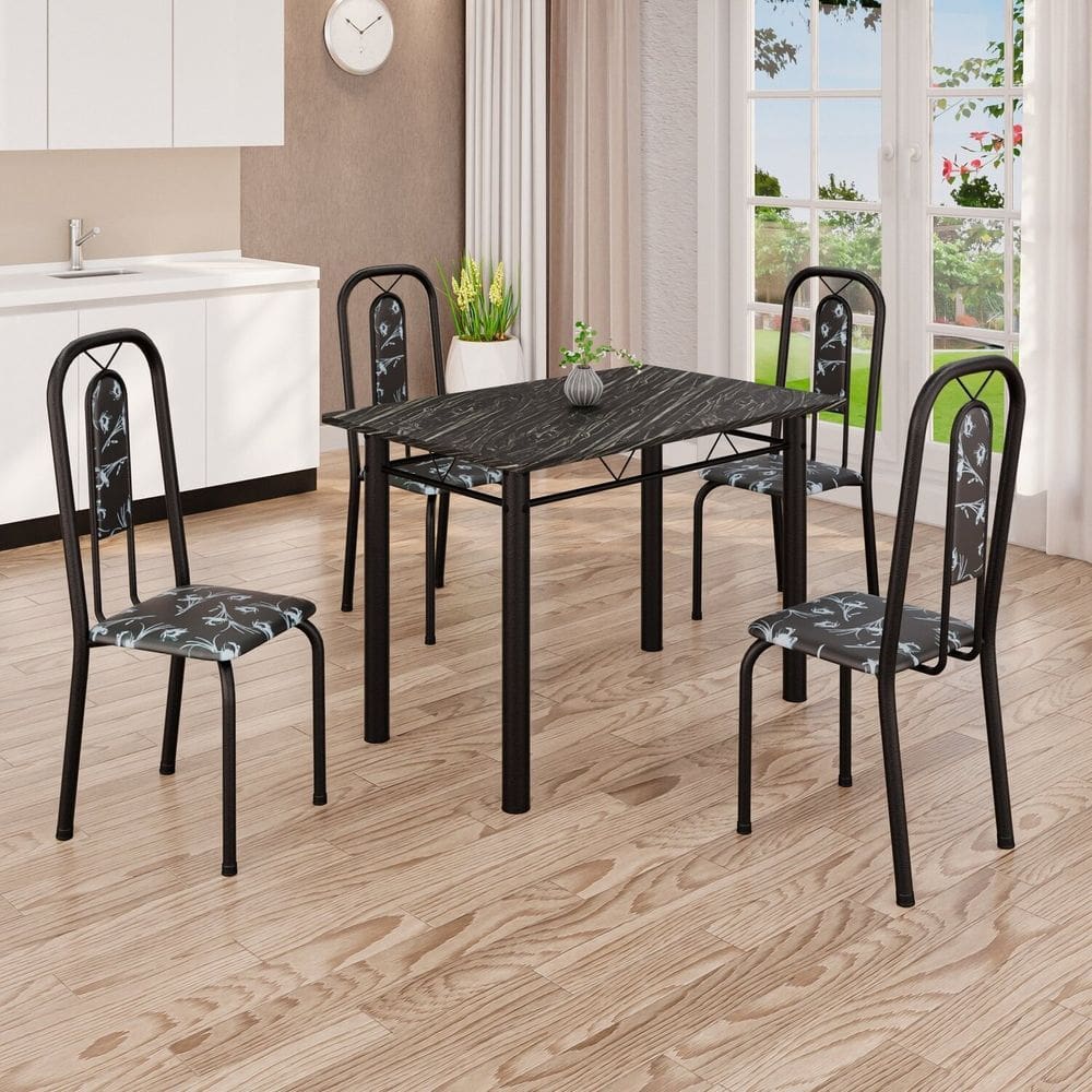 Conjunto de Mesa com 4 Cadeiras Lívia Preto