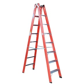 Escada Dupla de Aluminio e Fibra de Vidro Residencial 8 Degraus 2,4 Metros
