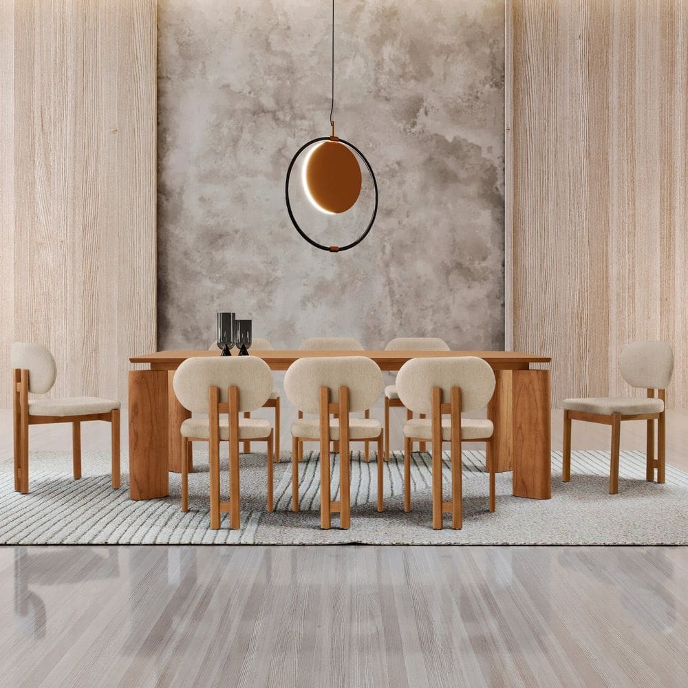 Mesa de Jantar com 8 Cadeiras Tokyo Off White / Imbuia Natural