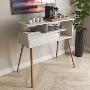 Aparador Buffet com Porta e Nichos para Sala Pés Palito Retro Branco