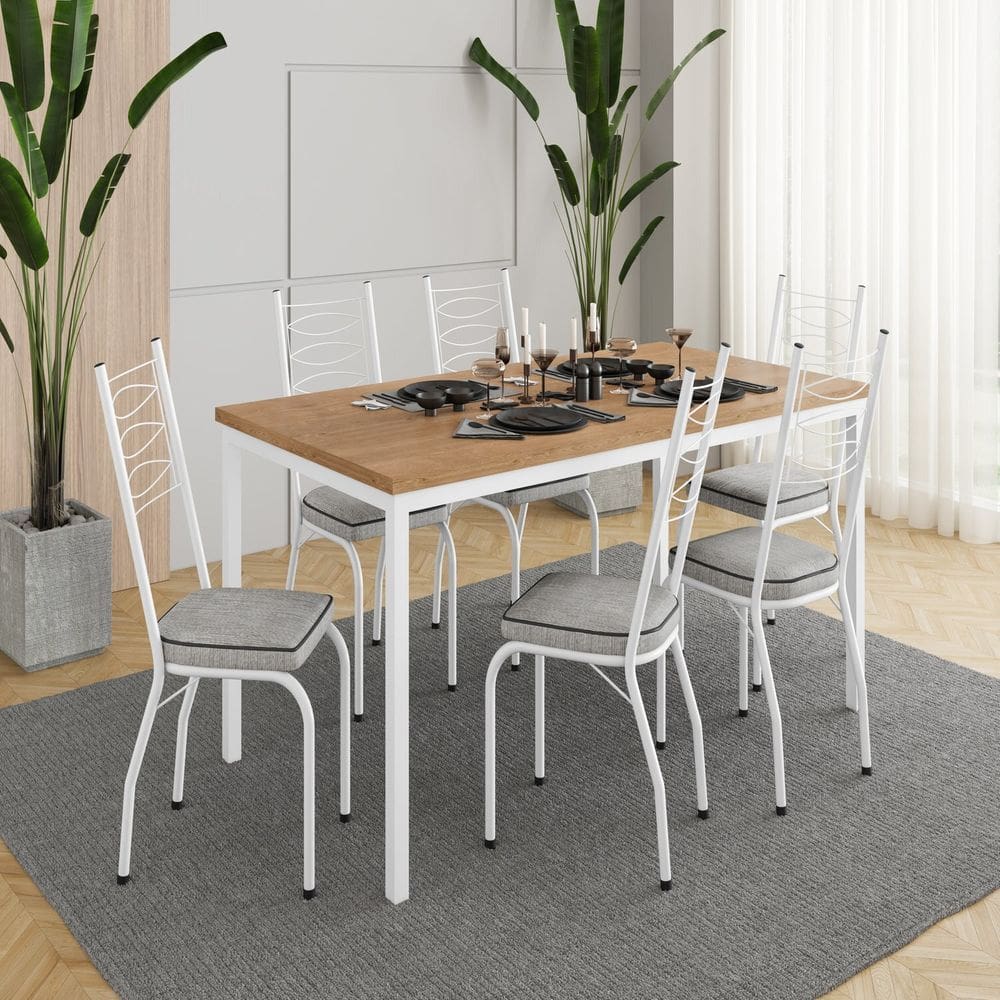 Conjunto para Cozinha 1 Mesa com 6 Cadeiras Adriana Branco/ Grafiato