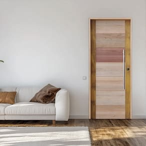 Porta com Visor Mista Batente Misto 14 Puxador Barra Chata 102 x 210cm Esquerdo Rodam 3B Natural