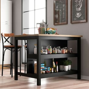 Bancada Ilha para Cozinha 2 Prateleiras Denver Preto