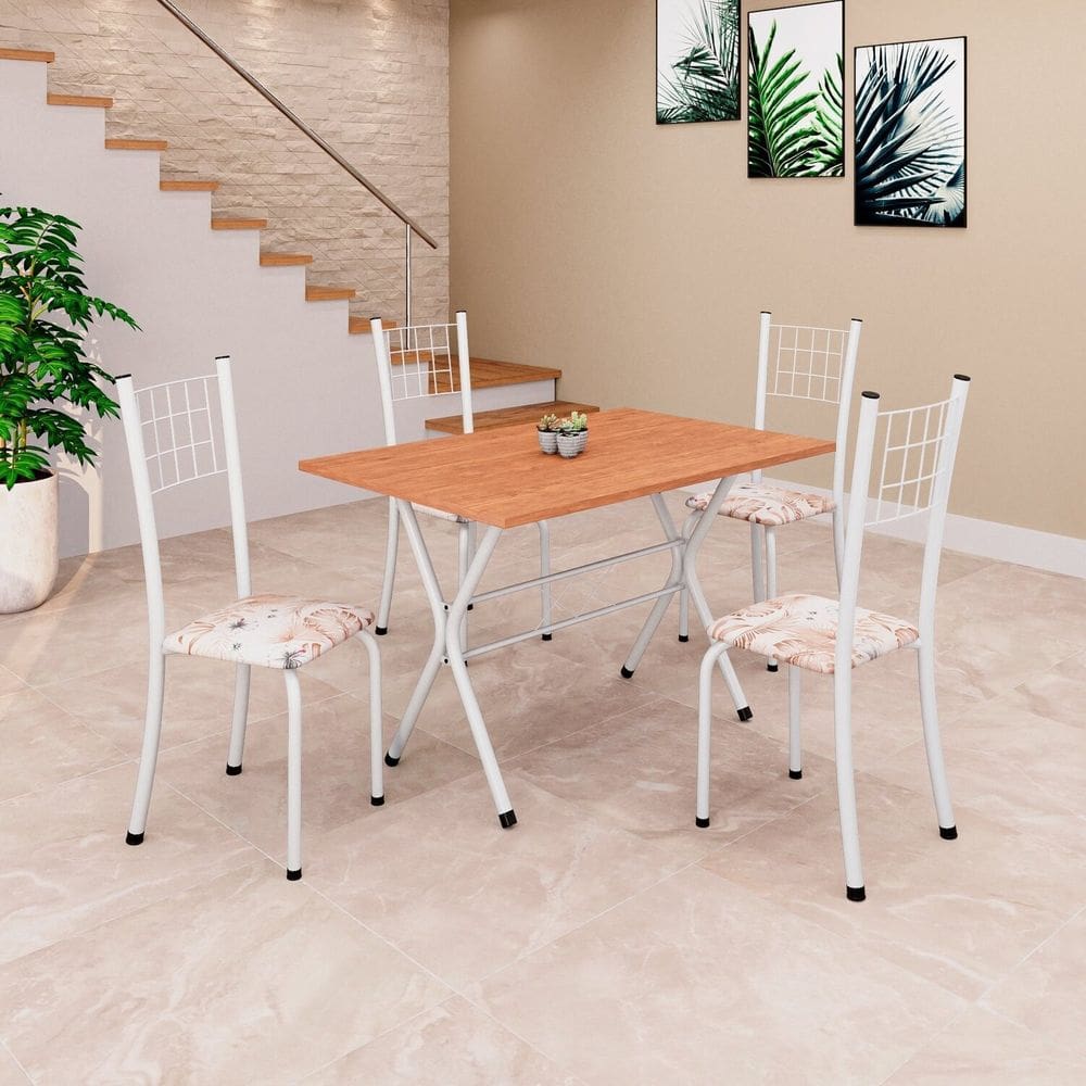 Conjunto de Mesa Tampo em MDF com 4 Cadeiras Dany Bege/Branco/Cinamomo