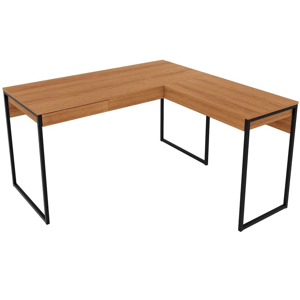 Mesa de Canto para Escritório em L Angular com 1 Gaveta