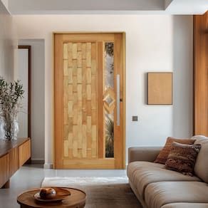 Porta Pivotante Couro em Pé Losango Batente 14 Puxador Barra Chata 80 CM 120 X 210 Esquerdo Rodam Natural
