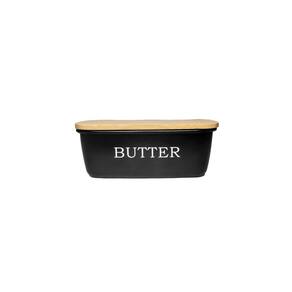 Manteigueira Preto Tampa Bambu Porta Manteiga Pote Aço 500ml
