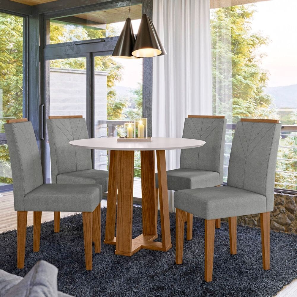 Conjunto Sala de Jantar Mesa Isabela 100cm com 4 Cadeiras Ypê/Off White