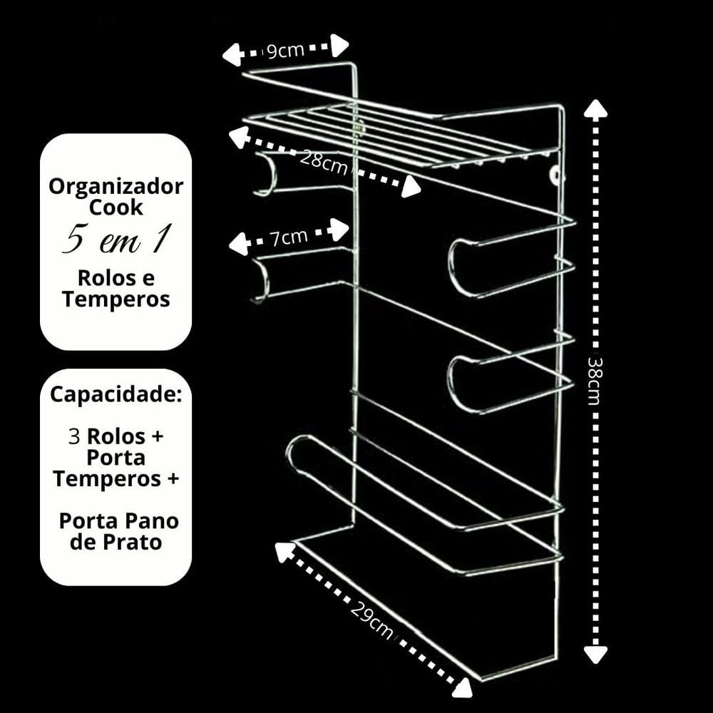 Suporte Porta Rolos Papel Toalha e 5 Potes Herméticos Vidro Tampa Bambu 90ml - Aramig