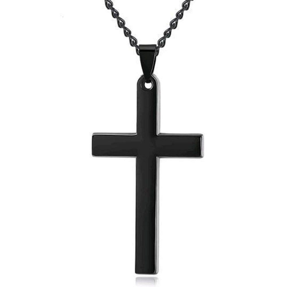Cordão Unissex Preto 60cm Cruz 35x20mm Verniz Brilho