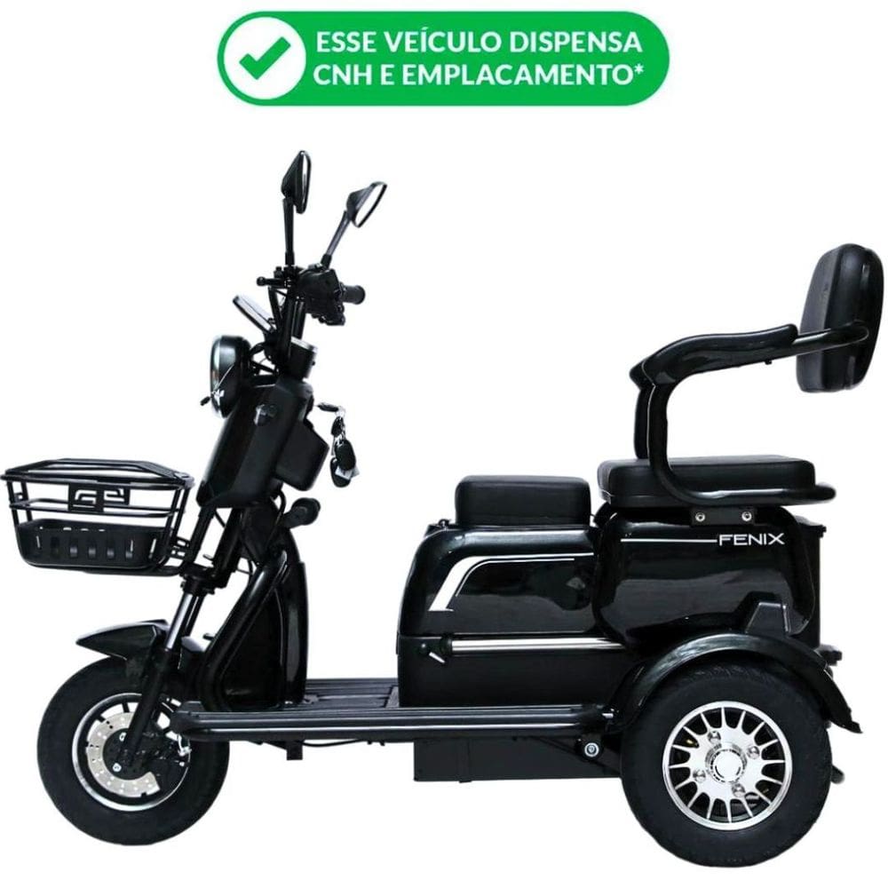 Triciclo Elétrico 750W Fenix Preto Dois Assentos Tração Reduzida - Não Precisa de CNH