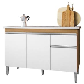 Balcão de Pia Tatiane 120cm Amêndoa Branco - AJL