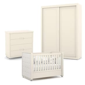 Quarto de Bebe 2 Portas Tutto New com Capitonê New Boucle e Gaveteiro Off White - Matic