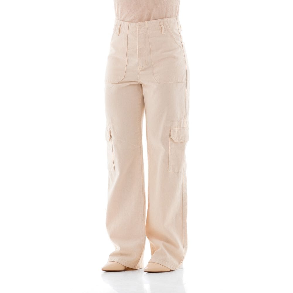 Calça Feminina Denim Natural Arauto Wide Cargo